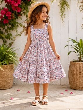 Cat&Jack Girls Floral Summer Dress XS (4/5) Pink Blue White Cottagecore NWT